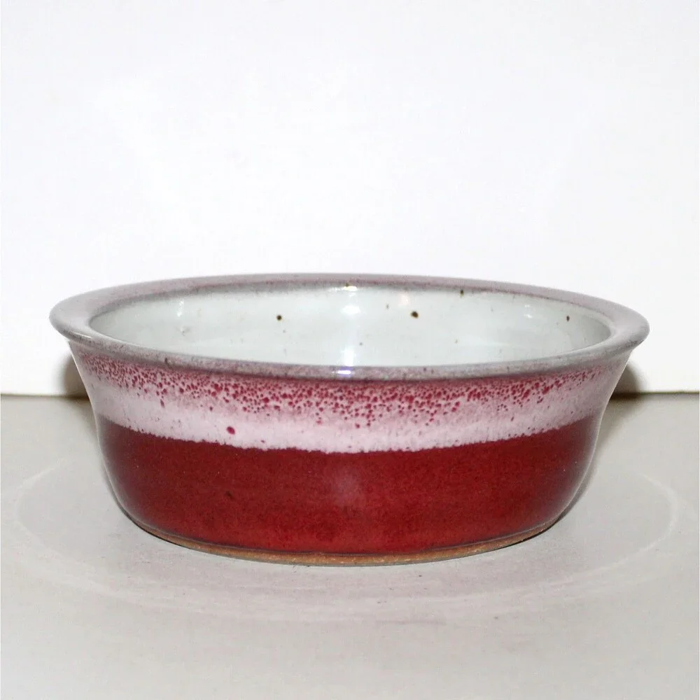 Alewine Pottery TN US Apple Baker red pink ivory 2011 stoneware ceramic handmade